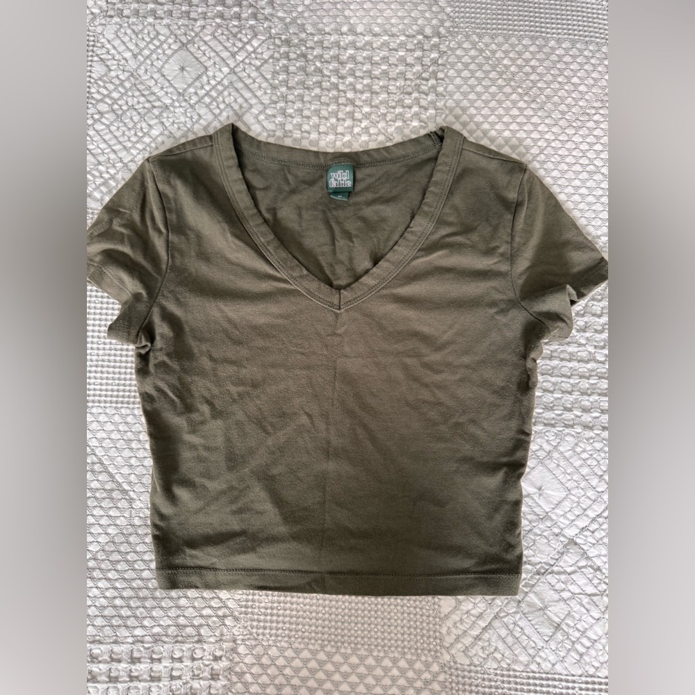 Olive V-Neck Short Sleeve Women's Top